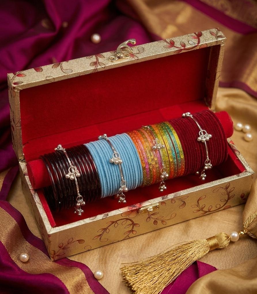 4 Color Bangle Box with 8 Ghungroo Bangles Set 🌸