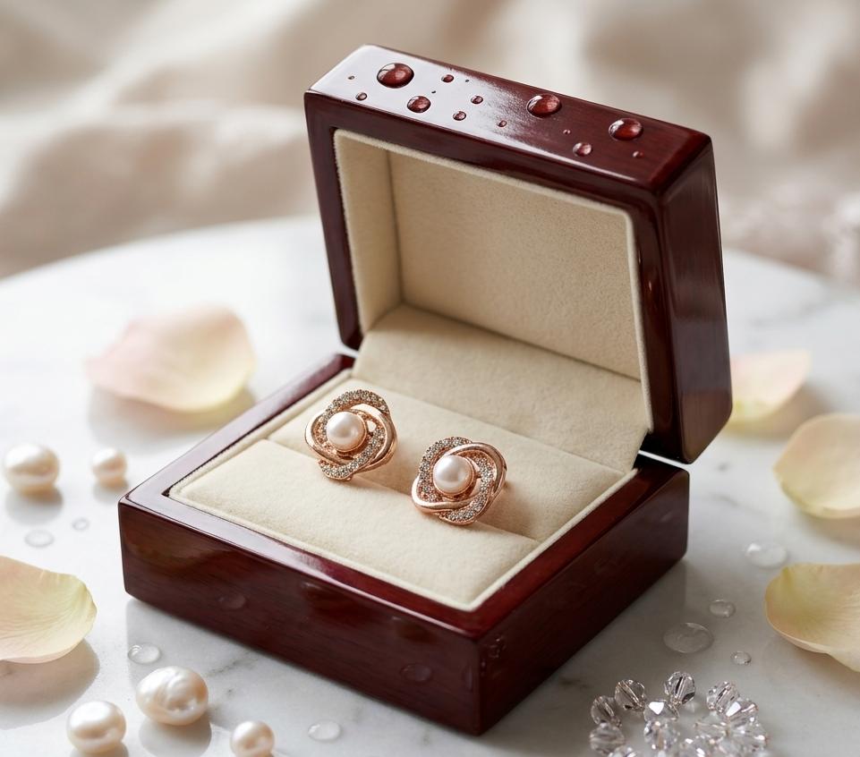 Rose Gold Pearl Twist Stud Earrings
